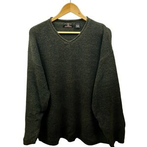 American Eagle Thermal Waffle Knit V-Neck‎ Sweater Mens XL Green Cotton Blend
